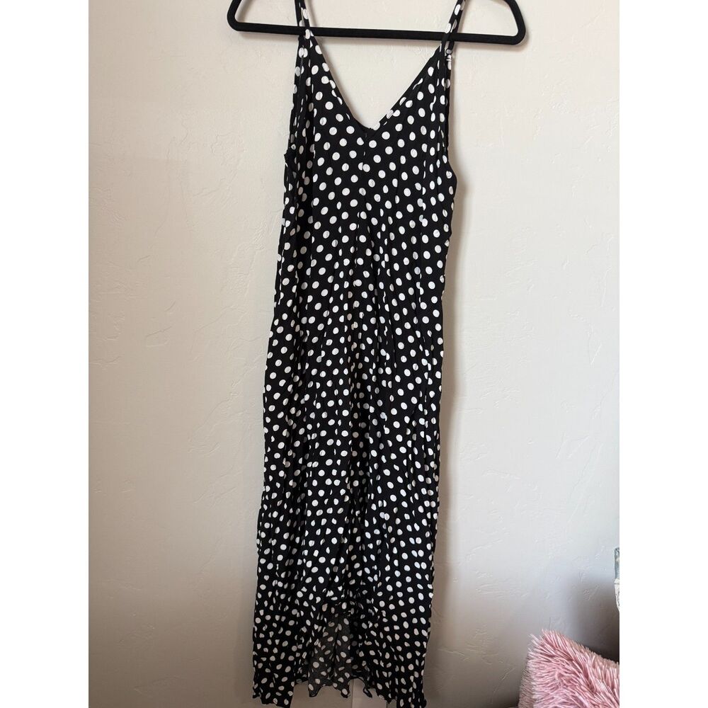 Women V-Neck Polka Dot Print Spaghetti Strap Boho Long Maxi Dresses Small